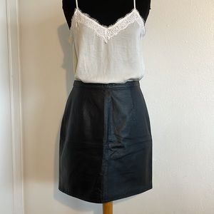 VTG Newport News Size 12 Mini Pencil Skirt Black Real Leather Lined Rear Zip